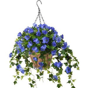 Artificial VineSilk Petunia Flowers,Hanging Plant in Basket,Coconut LiningBasket